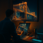 Brooklyn Bridge Neon Vision – Futuristic Wireframe Art Print