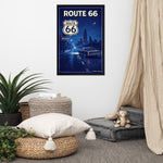 Room interior with 'Route 66' poster on the wall, plants, and a small bed.