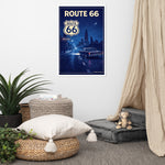 Room interior with 'Route 66' poster on the wall, plants, and a small bed.