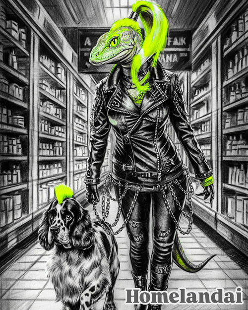 Rebel Duo in the Aisles – Funny Dog Grocery Store Art Print