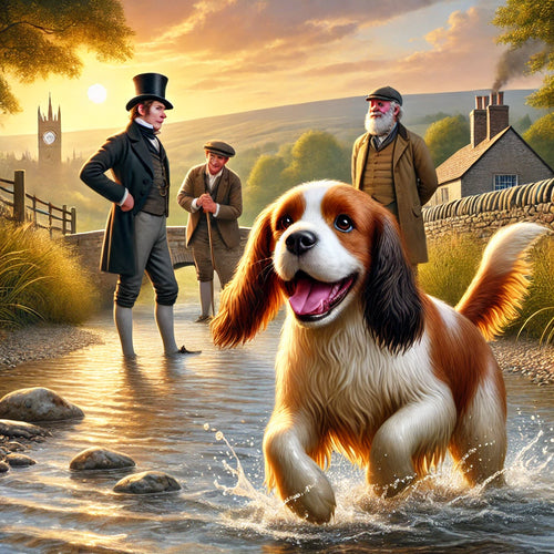 Golden Hour Frolics – Warm Light Dog Scene AI Art Print