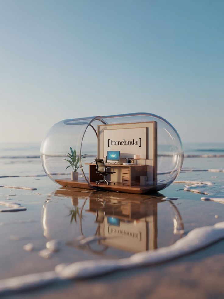 Shallow Shores – Minimal Realism Oceanfront Workspace Art Print