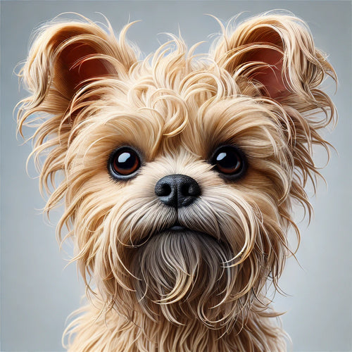 Close-up digital artwork of an Affenpinscher with a mischievous expression, showcasing its dark, soulful eyes and textured fur.